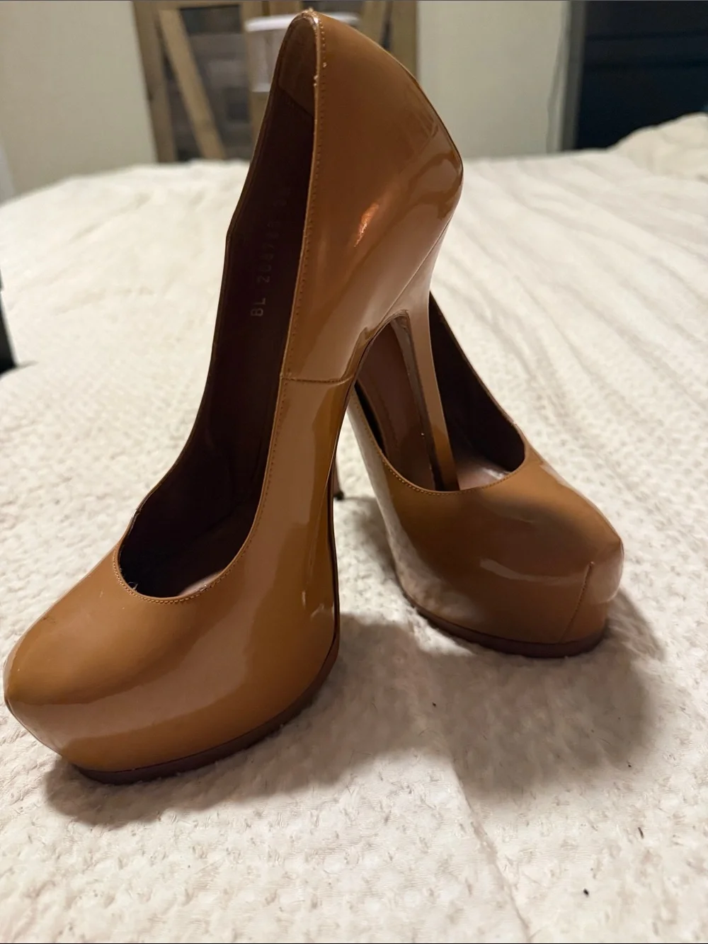 Yves Saint Laurent Patent Camel Platform Pumps
